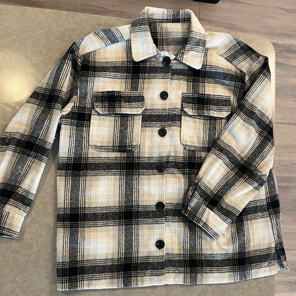 Beige Plaid Button Up Cardigan
